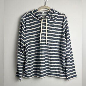 NEW J. Crew Factory Women's XXL Blue & White Striped Pullover Hoodie Coastal